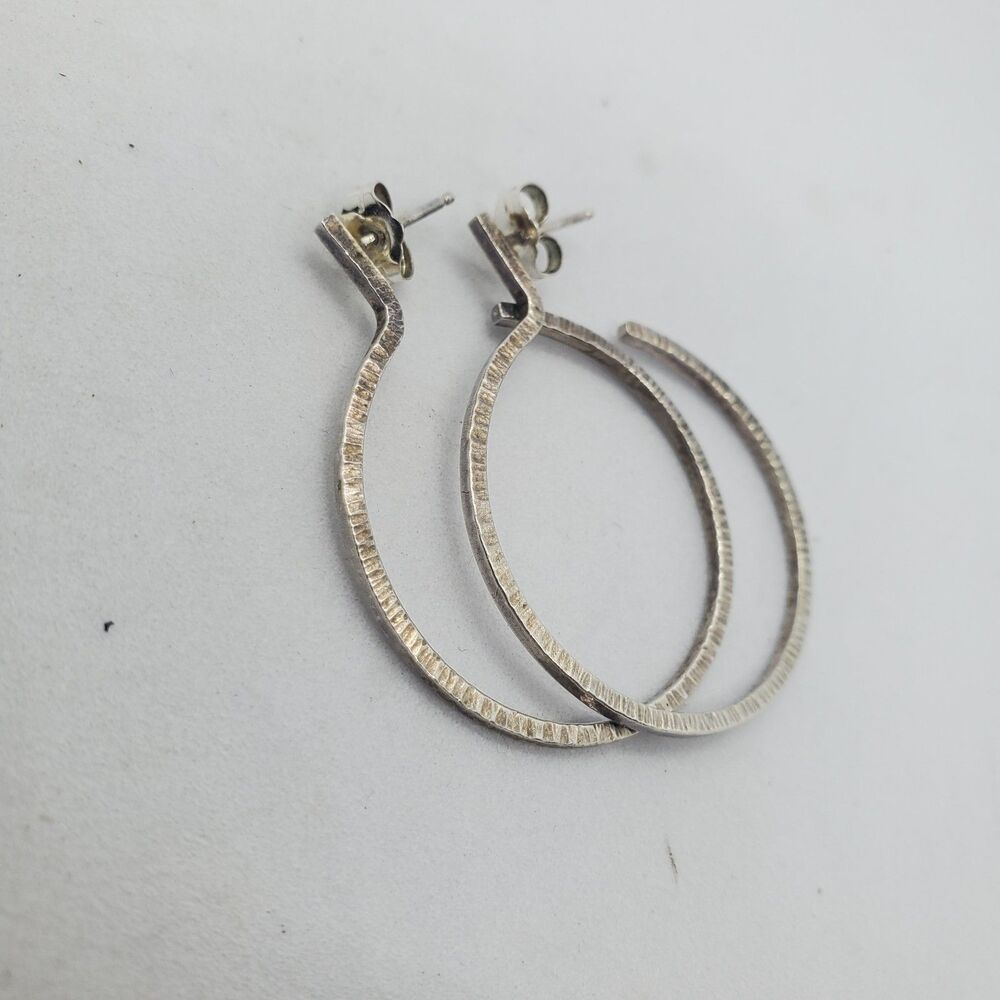 Sterling Silver Textured Hoop Stud Earrings 925